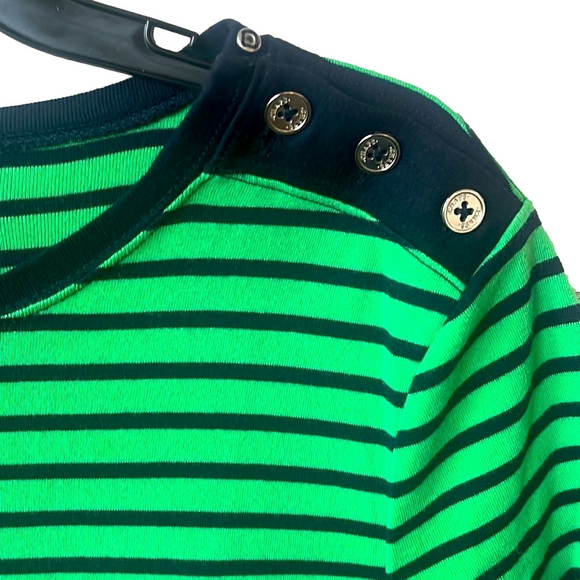 Chaps Green and blue Striped Tee with Shoulder Buttons - Picture 2 of 8